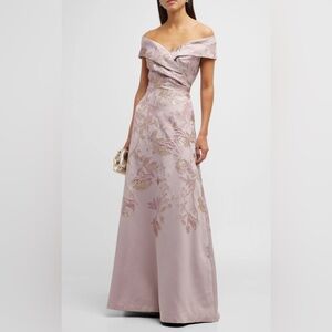 Teri Jon by Rickie Freeman Pink and Gold Floral Dress. Worn once! Size 14